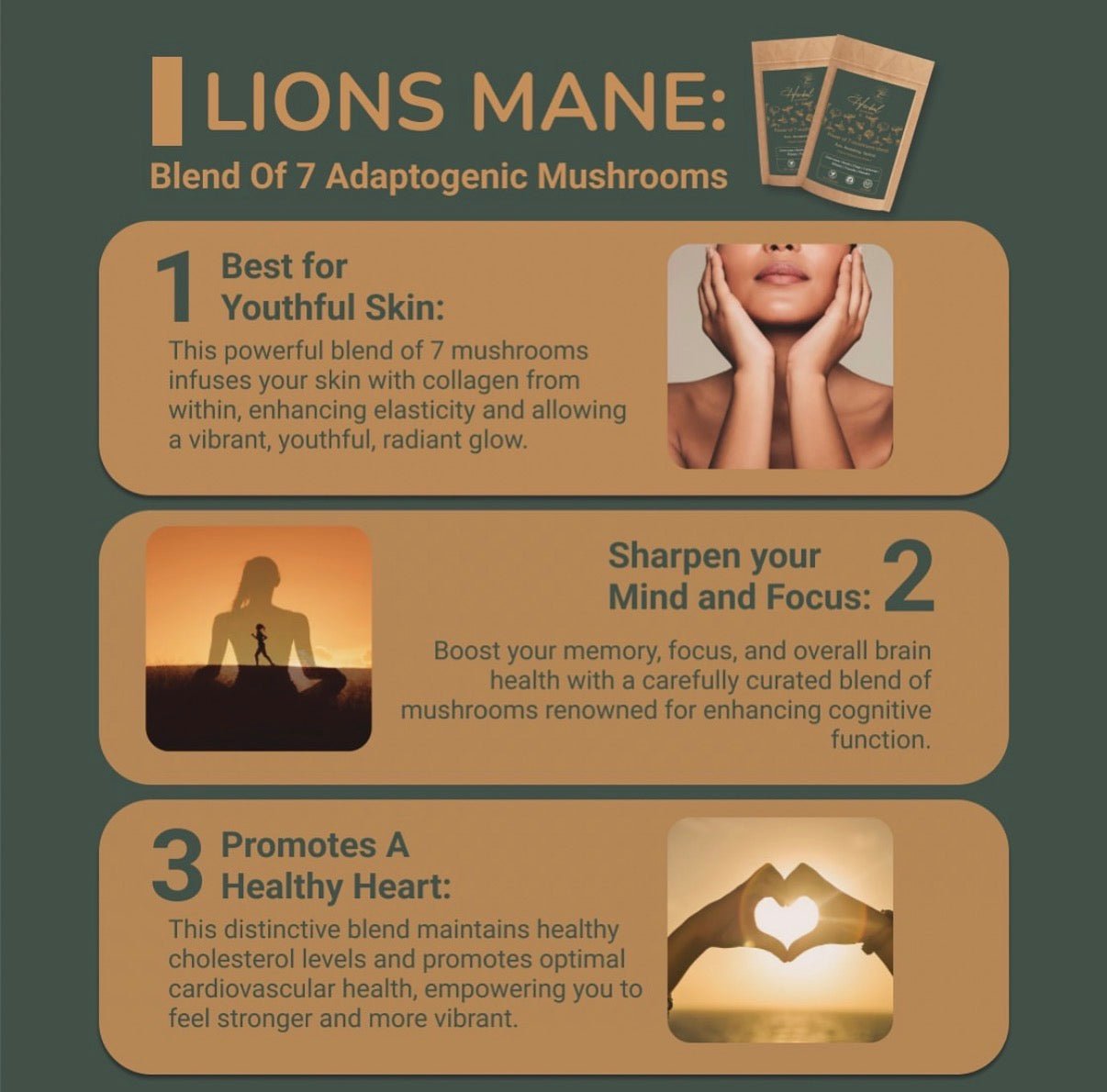 Lions Mane: Blend Of 7 Adaptogenic Mushrooms (60 Capsules) - Herbal Quarters