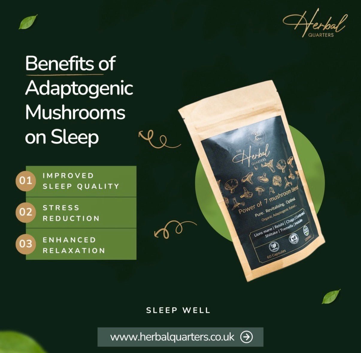 Lions Mane: Blend Of 7 Adaptogenic Mushrooms (60 Capsules) - Herbal Quarters