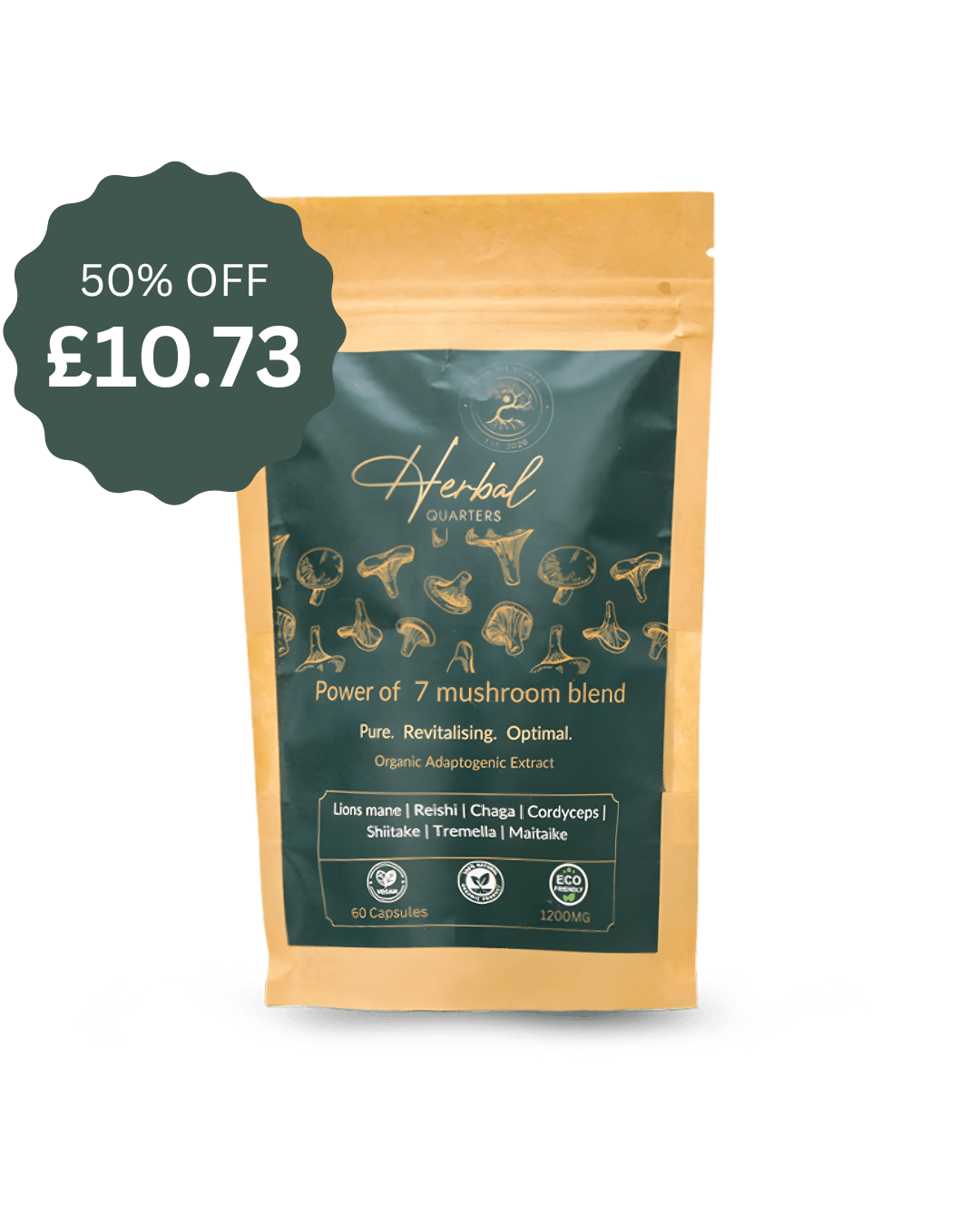 Black Friday Special: Lions Mane: Blend Of 7 Adaptogenic Mushrooms (60 Capsules) - Herbal Quarters