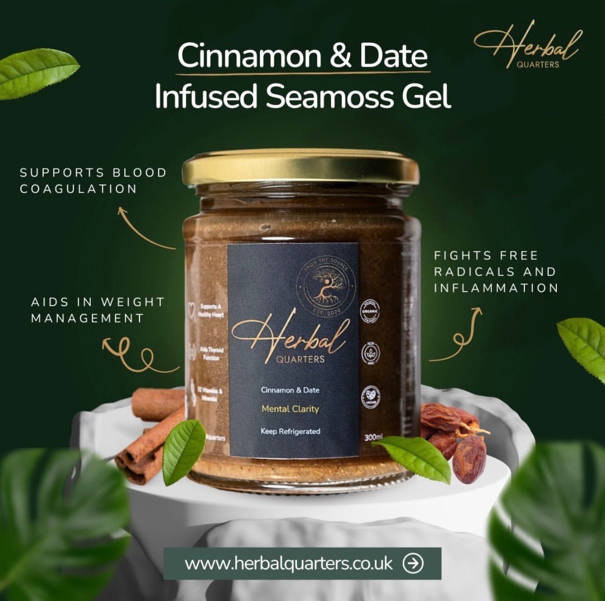 Cinnamon & Date Infused Seamoss Gel - Mental Clarity - Herbal Quarters