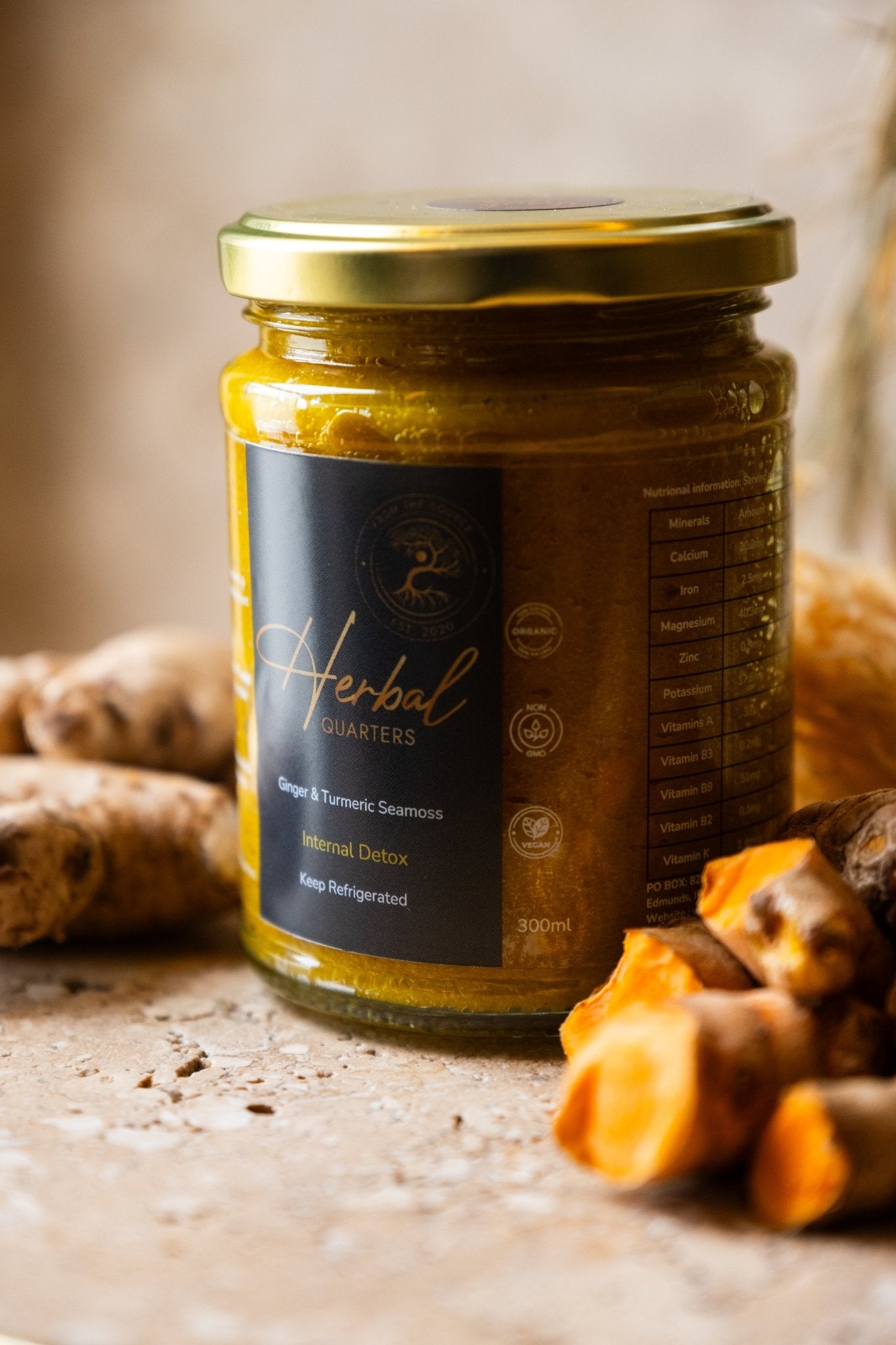 Herbal Quarters: Ginger & Turmeric mixed Seamoss Gel|100% Pure