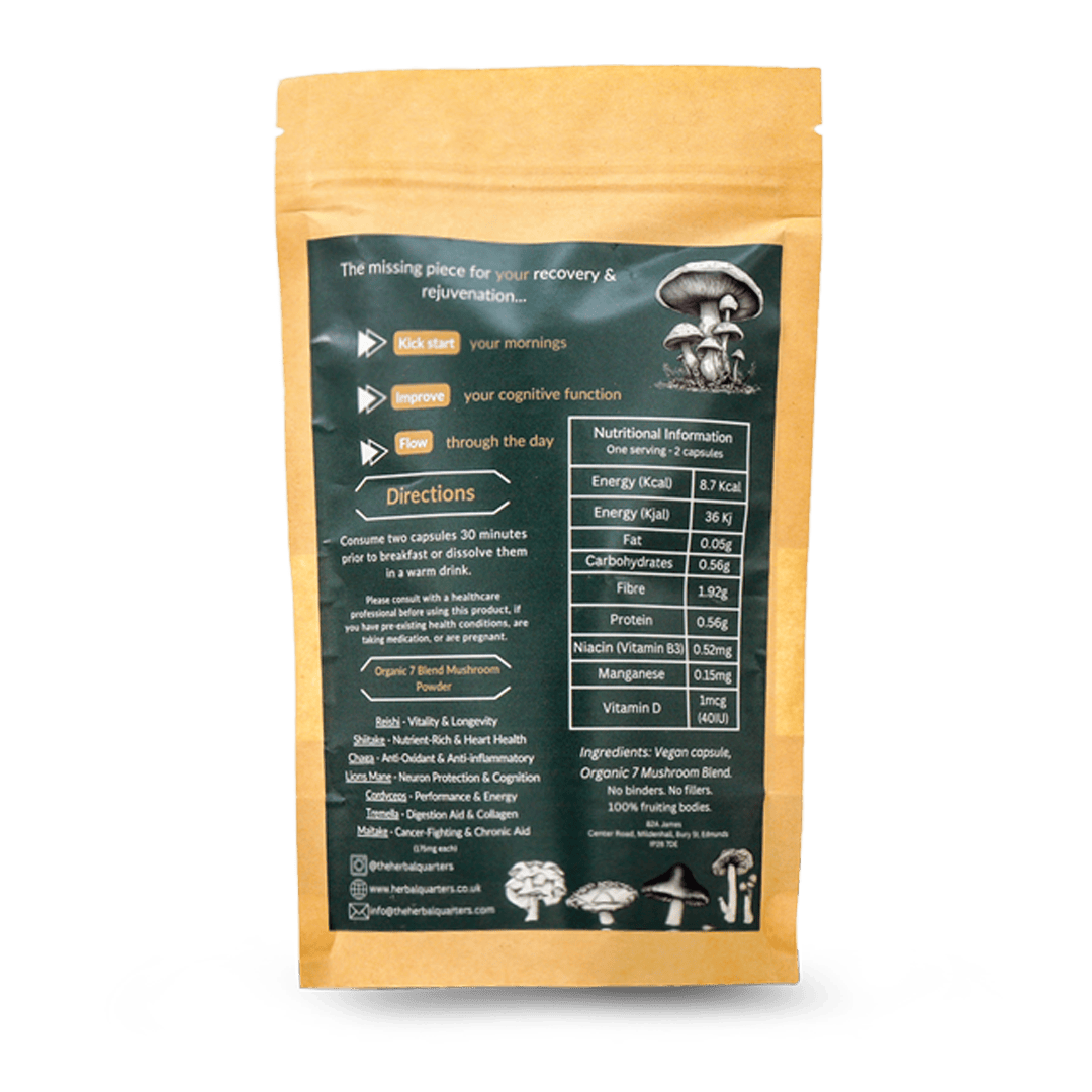Lions Mane: Blend Of 7 Adaptogenic Mushrooms (30 Capsules) - Herbal Quarters